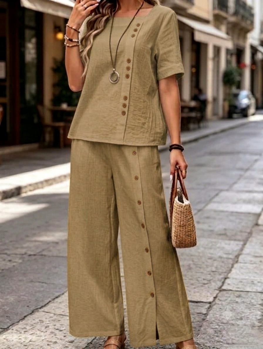 Clearance Sale🔥Women's Linen Square Neck Two-Piece Set