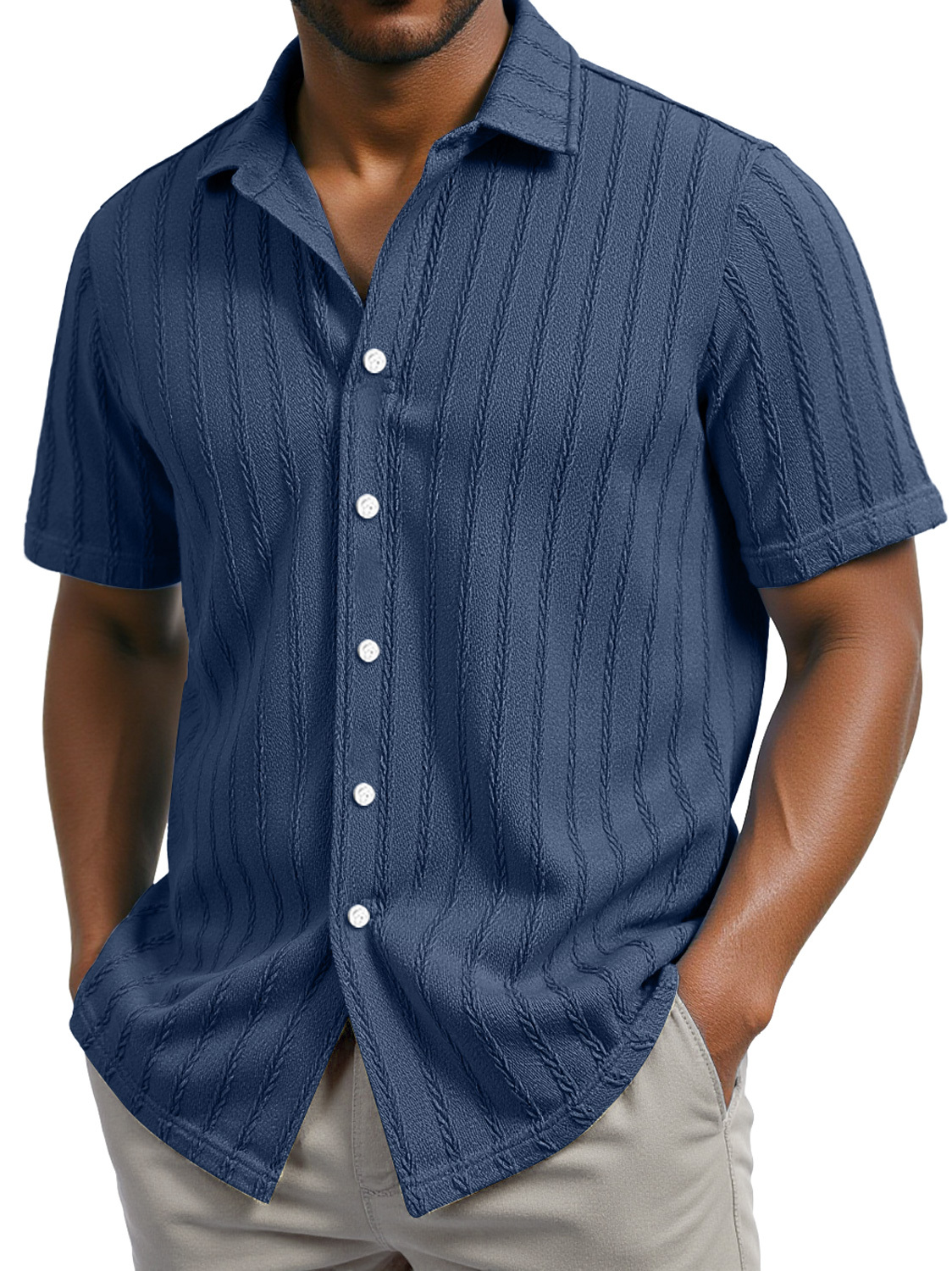 Men's Daily Casual Jacquard Texture Lapel Short-sleeved Shirt