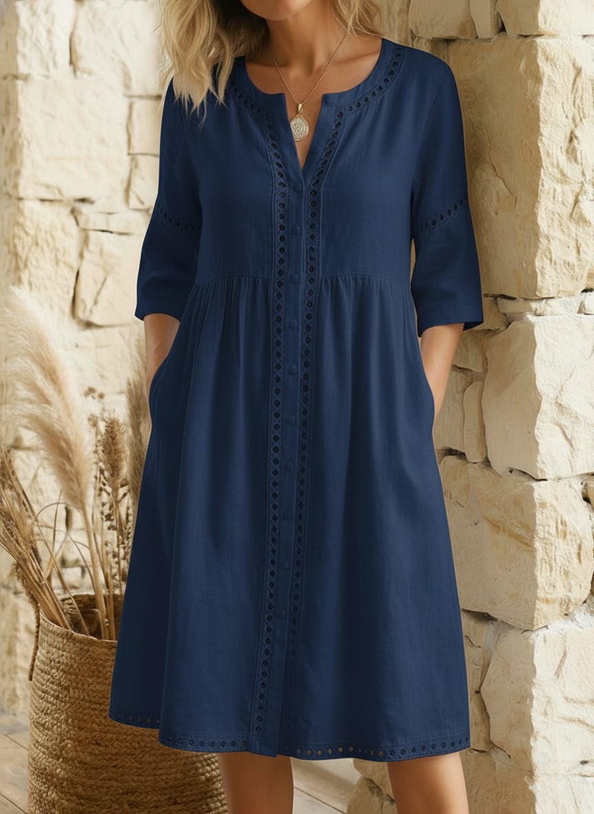 Casual & Cozy Lace-paneled Cotton-linen Dress