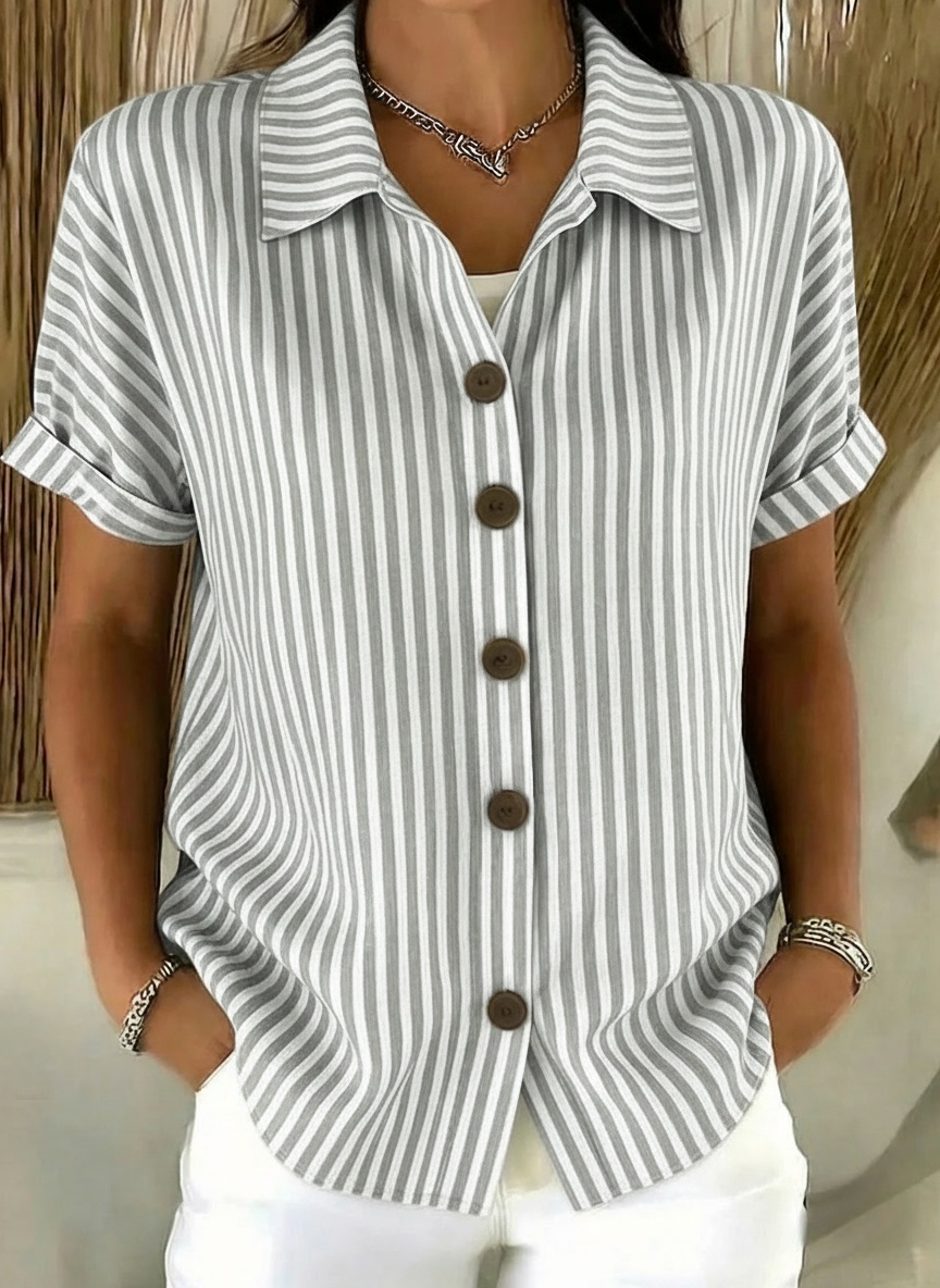 Classic Striped Cotton-linen Button-up Shirt
