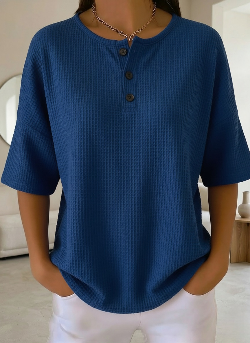 New Arrivals🔥Women's Casual Waffle Henry Collar 4/3 Sleeves T-shirt