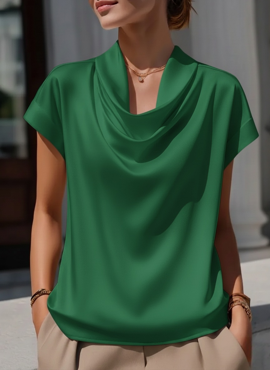 Fashionable And Elegant Scoop-neck Satin Blouse
