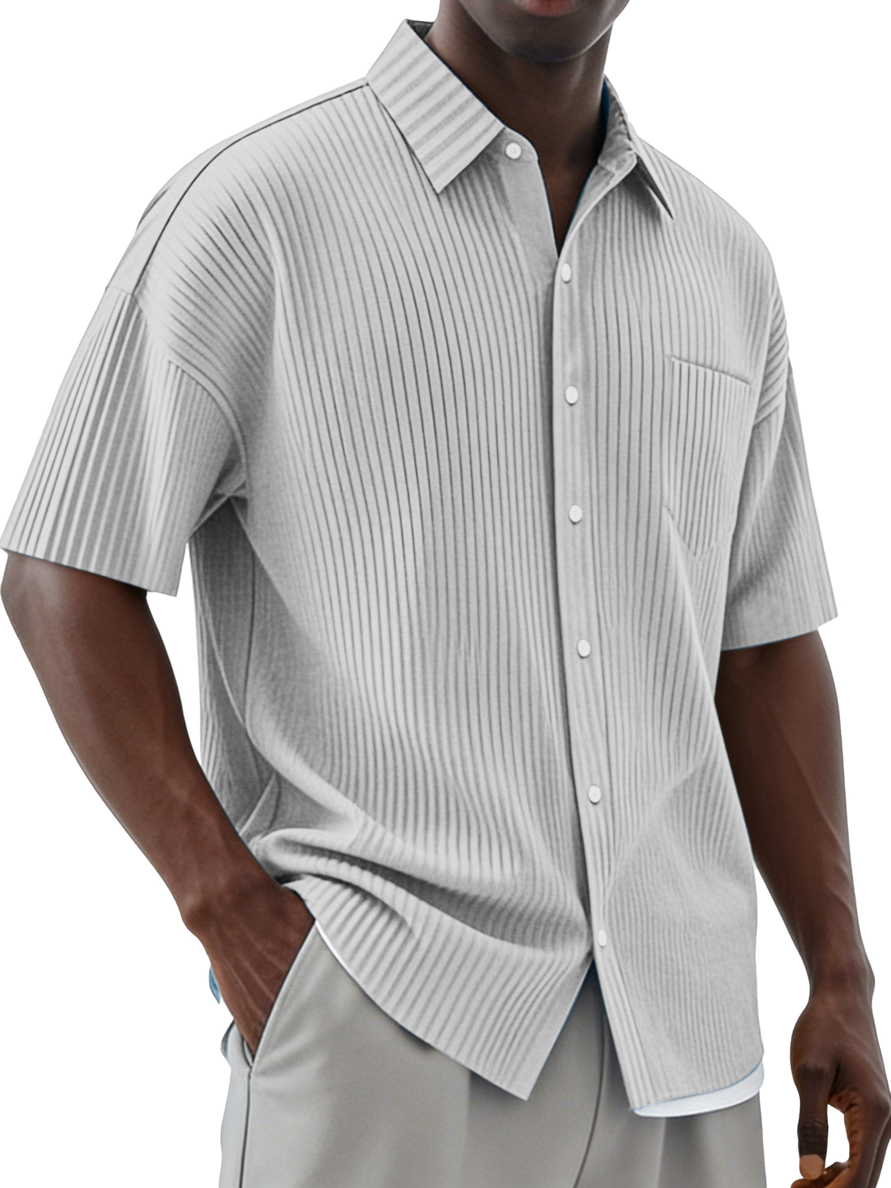 Men's Daily Simple Vertical Pit Lapel Button Short Sleeve Shirt