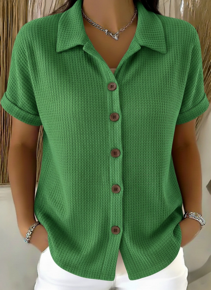 Casual Polo-collar Button-up Waffle Shirt