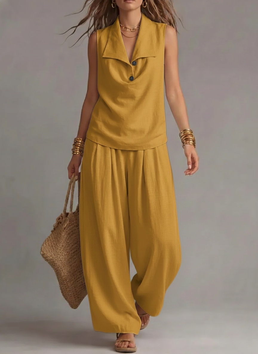 New Arrivals🔥Women's Sleeveless Collared Top And Pants Set