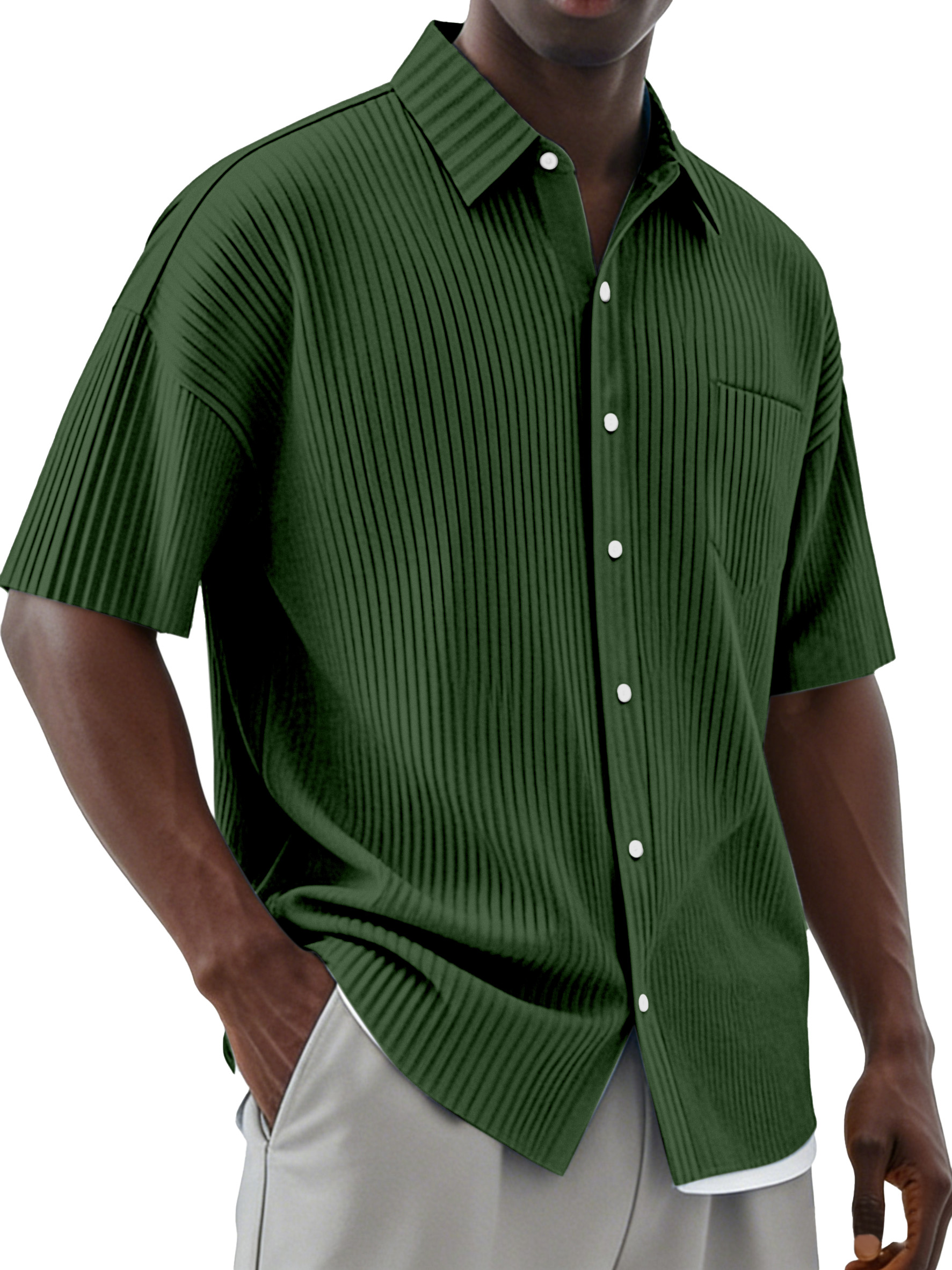 Men's Daily Simple Vertical Pit Lapel Button Short Sleeve Shirt