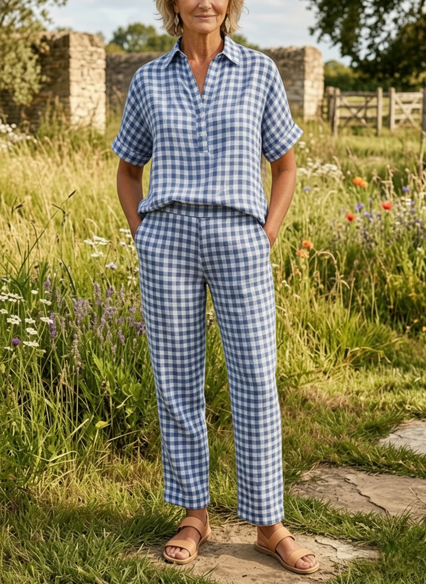 New Arrivals🔥Women's Gingham Linen Look Two-Piece Set