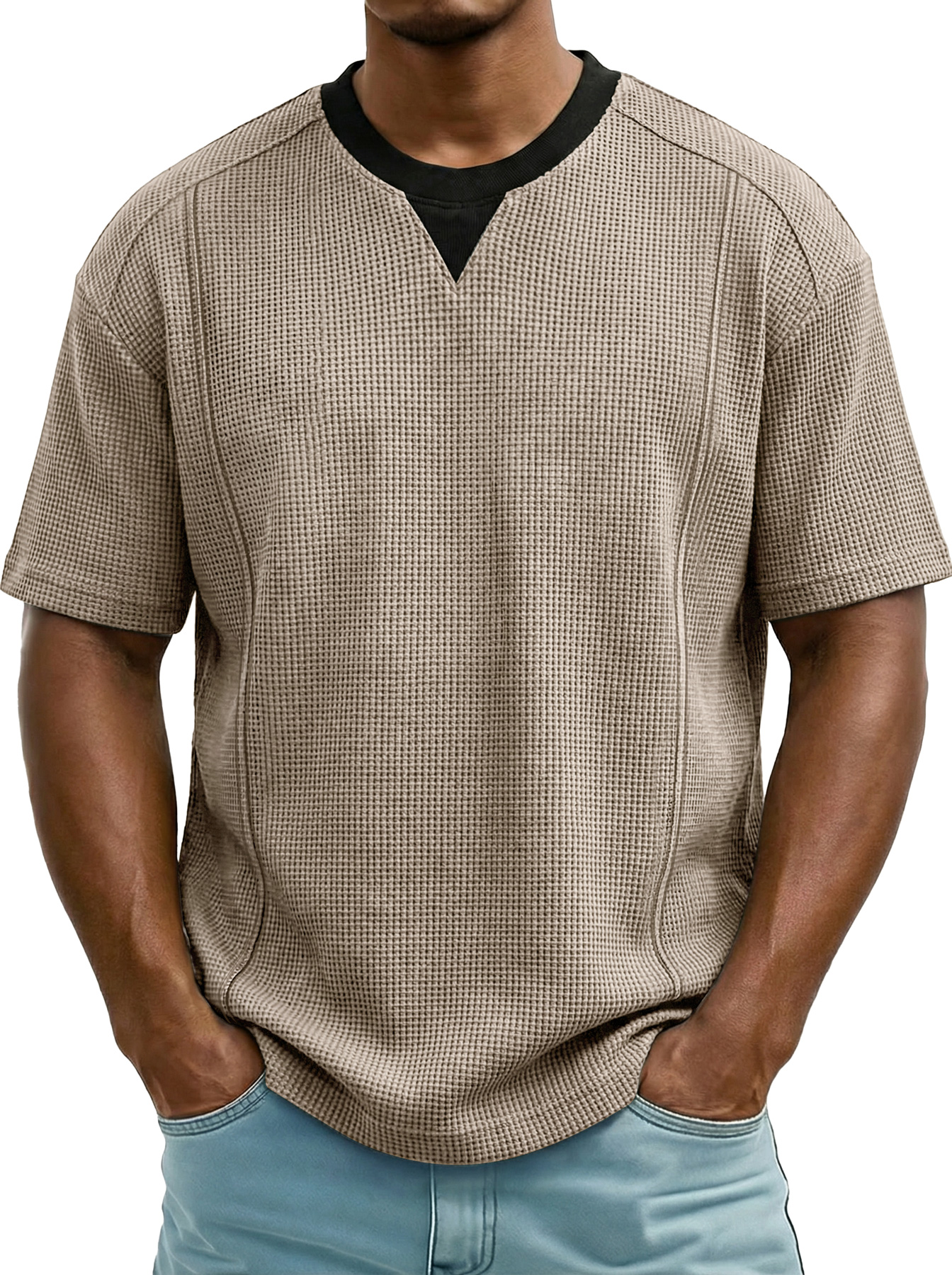 Men's Everyday Waffle Color-block Casual Short-sleeved T-shirt