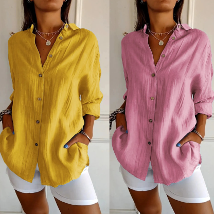 🌷Classic Pleated Textured Single-Breasted Lapel Shirt for Women