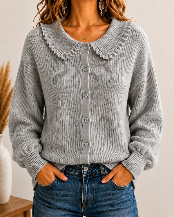CLEARANCE SALE🔥Women's Ruffle Collar Button-Up Knit Cardigan