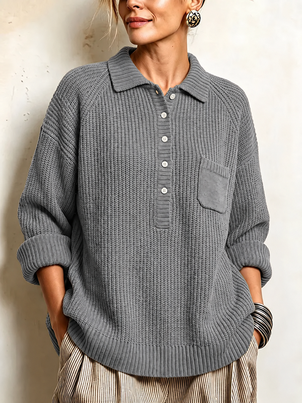 Women’s Cozy Ribbed Knit Polo Pullover Sweater
