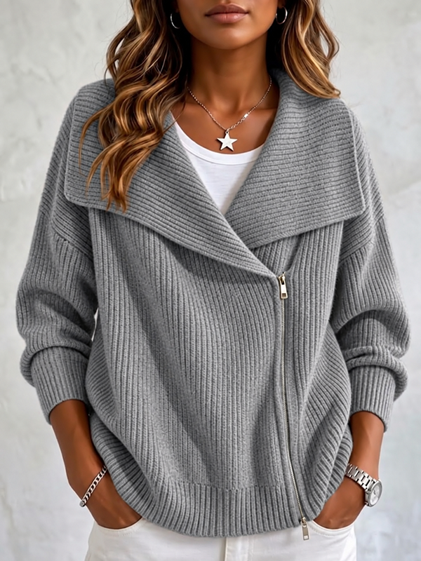 New Arrival🔥Women’s Collared Knit Jacket With Double Zippers