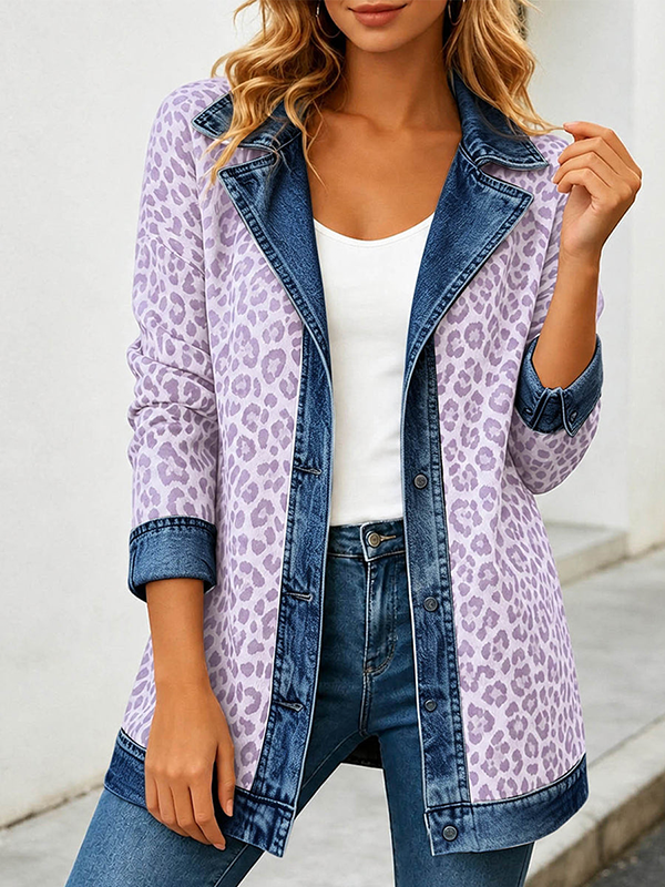 CLEARANCE SALE🔥Women’s Chic Leopard Print and Denim Patchwork Jacket