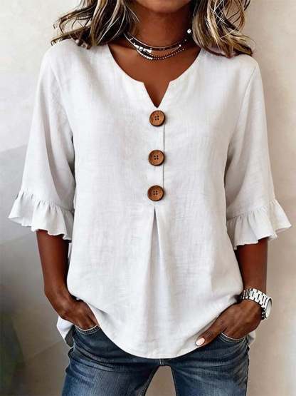 Women'S Casual Solid Color Ruffle Sleeve Top