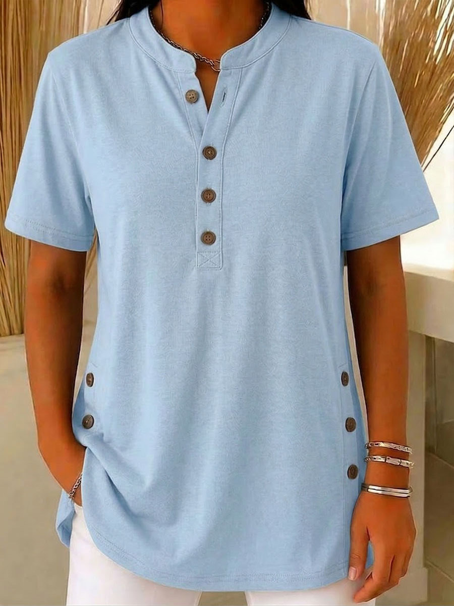 Women's V-neck Short-sleeve Pure Cotton Top