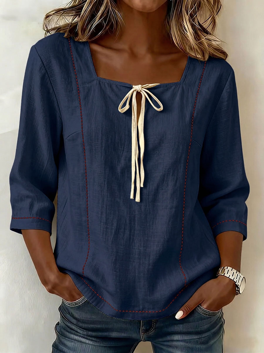 New Arrivals🔥 Women's Square-neck 3/4-sleeve Loose-fit Cotton-linen Top