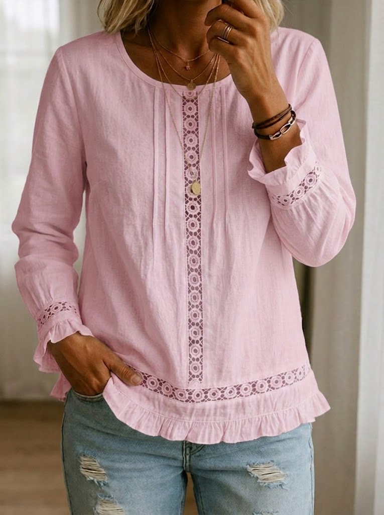 Casual Patchwork Lace Trim Top