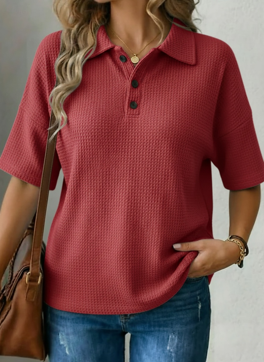 New Arrival 🔥Women's Casual Waffle Knit Polo Shirt