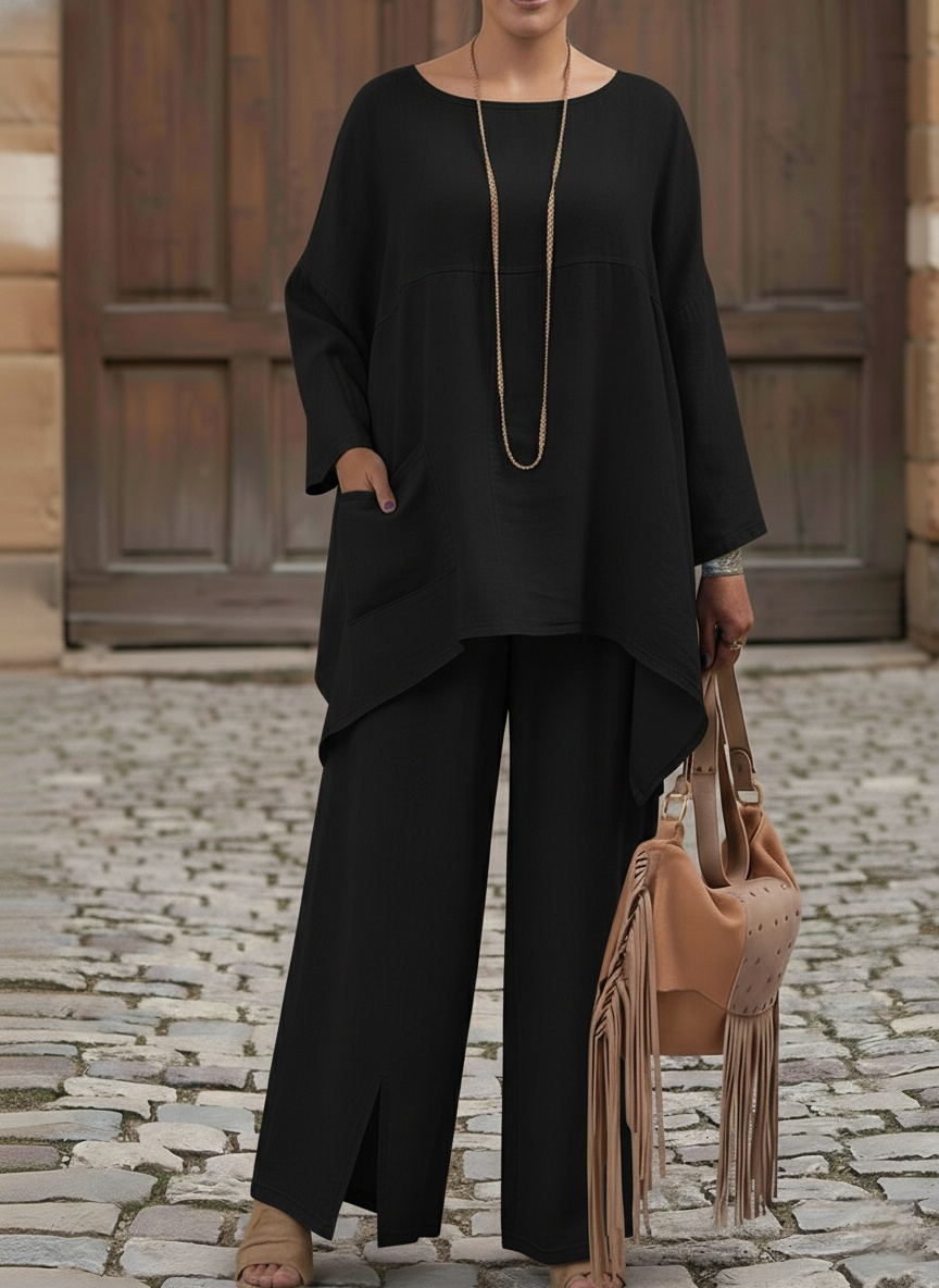 CLEARANCE SALE🔥Women's Cozy Loose-fitting Top And Wide-leg Pants Denim Two-piece Set