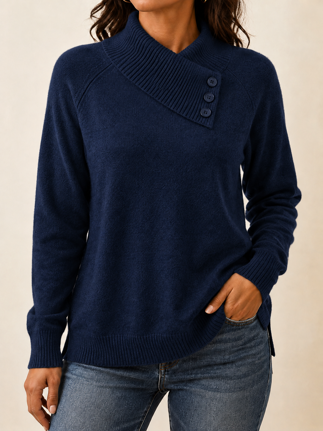 CLEARANCE SALE🔥Women's Button Detail Mock Neck Knit Sweater