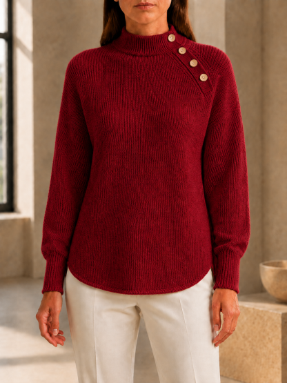 CLEARANCE SALE🔥Women’s Mock Neck Button-Detail Relaxed Fit Knit Sweater