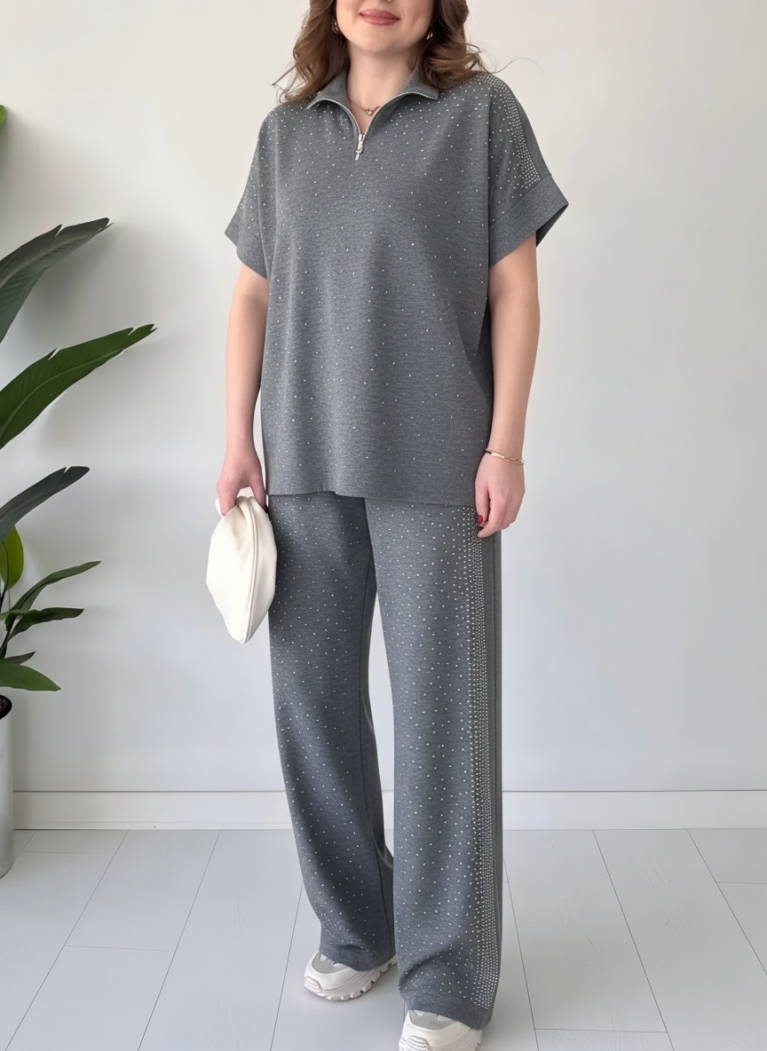 CLEARANCE SALE🔥Women's Zipper Rhinestone Modal Set