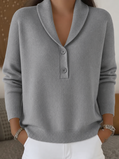 CLEARANCE SALE🔥Women’s Shawl Collar Button-Detail Relaxed Fit Knit Sweater