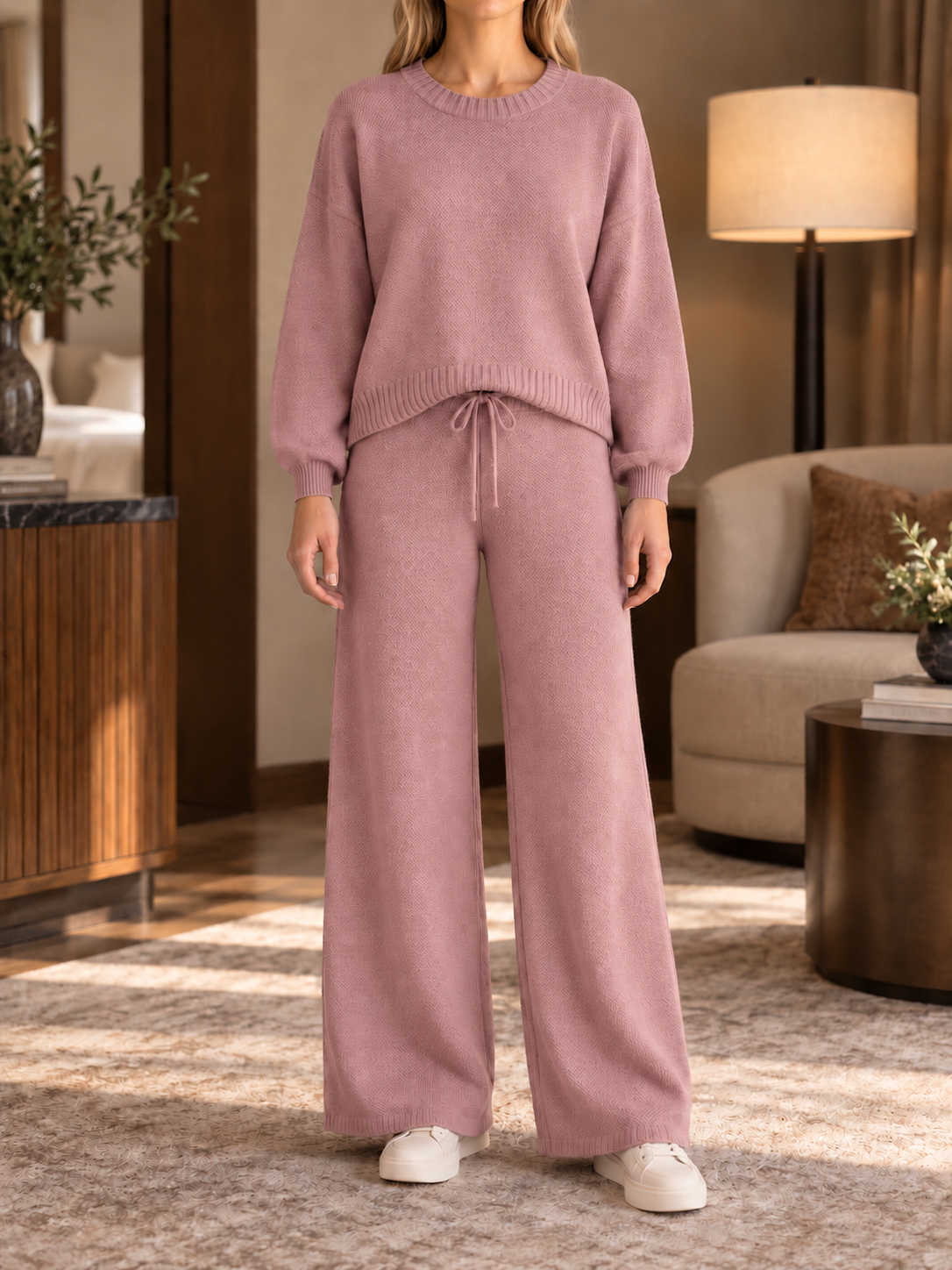 ⏰ LAST DAY SAVE 50% 💥Women’s Relaxed Knit Sweater and Drawstring Wide-Leg Pants Two-Piece Set