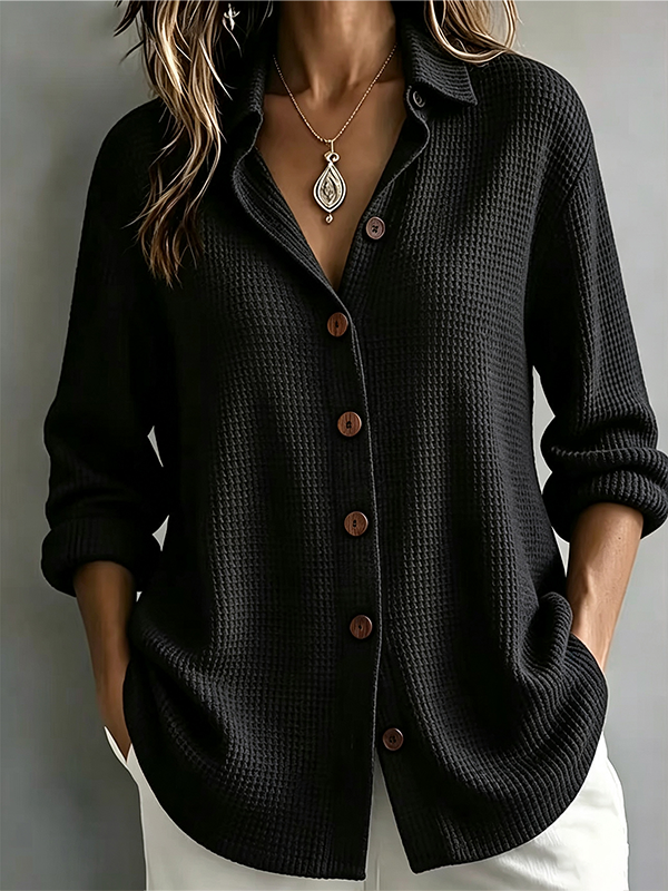 CLEARANCE SALE🔥Women’s Casual Waffle Knit Cardigan Button Down Long Sleeve Loose Fit Top