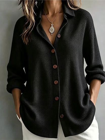 CLEARANCE SALE🔥Women’s Casual Waffle Knit Cardigan Button Down Long Sleeve Loose Fit Top