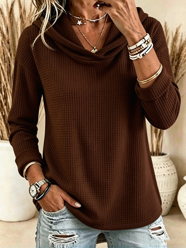 CLEARANCE SALE💥Women's Waffle Knit Cowl Neck Hoodie Top