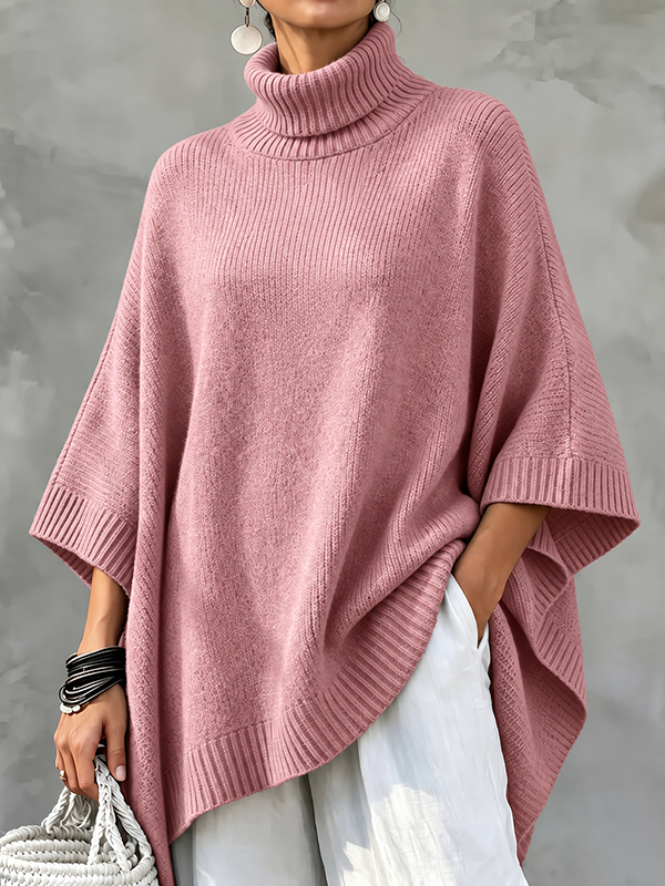 CLEARANCE SALE🔥Women’s Turtleneck Oversized Knit Poncho Sweater with Asymmetrical Hem