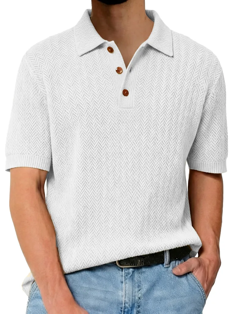Men's Fashionable Textured Lapel Loose-fitting Short-sleeved Polo Shirt