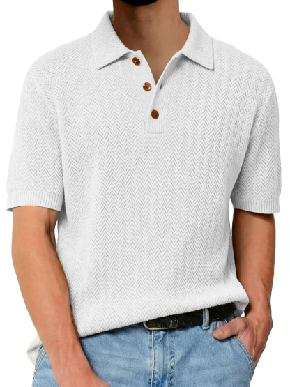 Men's Fashionable Textured Lapel Loose-fitting Short-sleeved Polo Shirt
