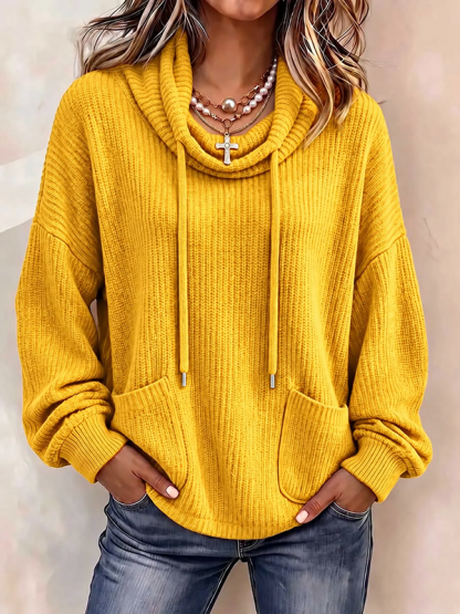 CLEARANCE SALE🔥Women’s Cowl Neck Drawstring Ribbed Knit Pullover Sweater with Pockets