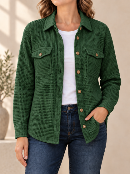 CLEARANCE SALE🔥Women’s Textured Waffle Knit Button Front Collared Shacket with Flap Pockets