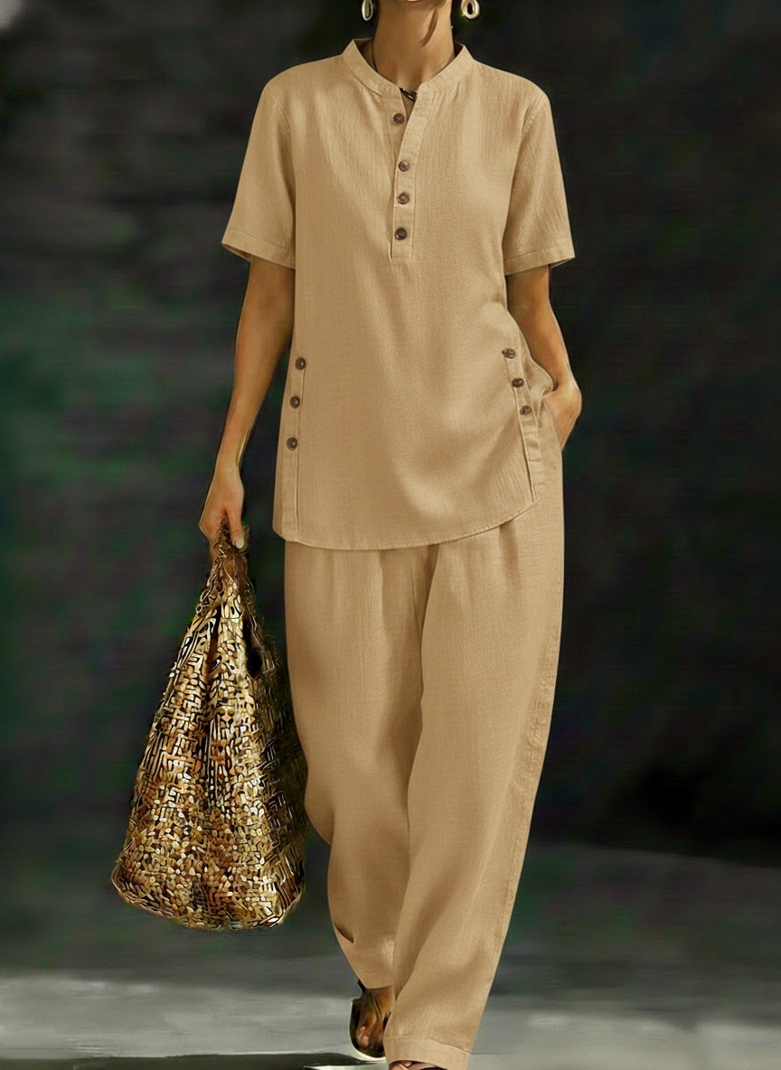 New Arrivals🔥 Women's Cozy Casual Button Shirt And Wide-leg Pants Linen Two-piece Set