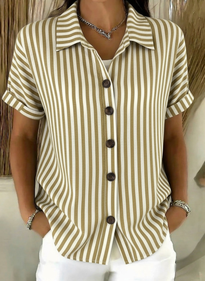 Classic Striped Cotton-linen Button-up Shirt
