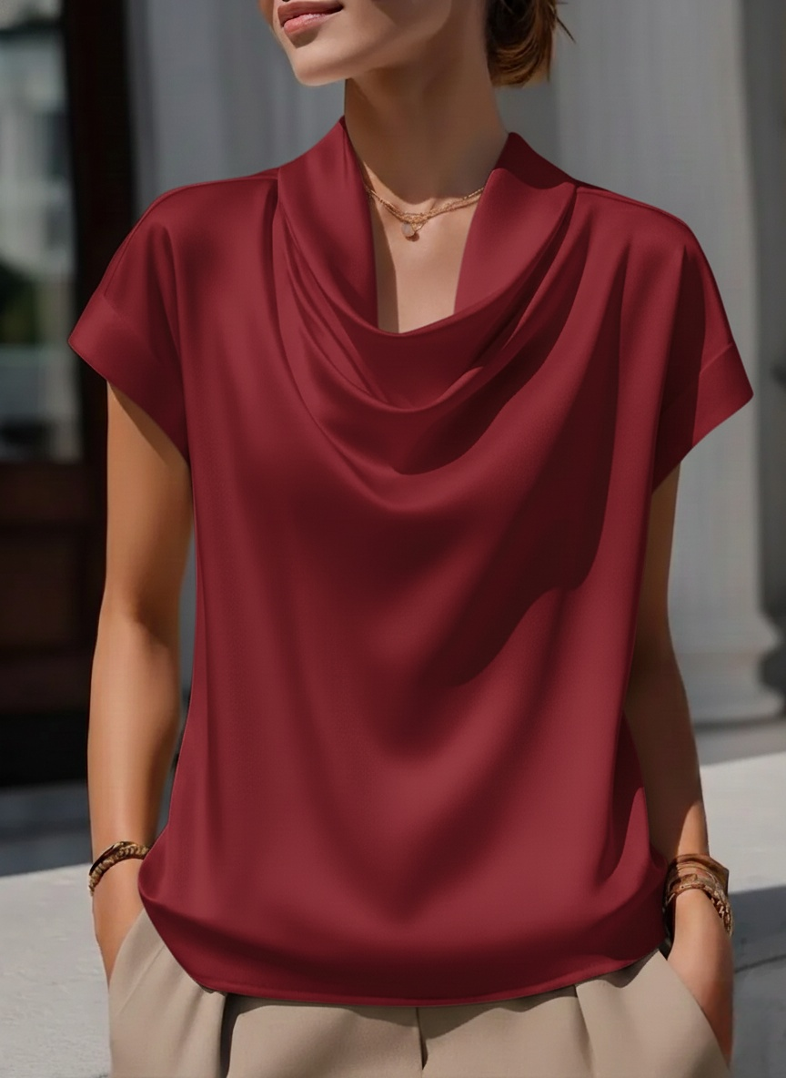 Fashionable And Elegant Scoop-neck Satin Blouse