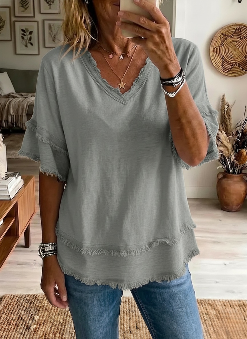 New Arrivals🔥Casual Short-sleeve Raw-hem Linen-blend Top
