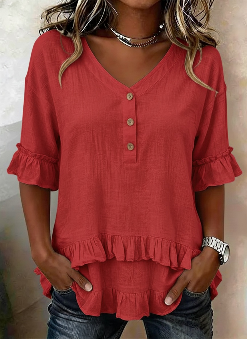 New Arrivals🔥 Women's Retro V-neck Ruffled Loose Cotton-linen Shirt