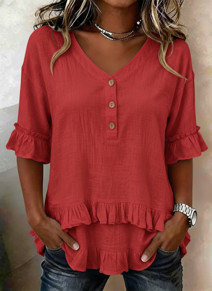 New Arrivals🔥 Women's Retro V-neck Ruffled Loose Cotton-linen Shirt