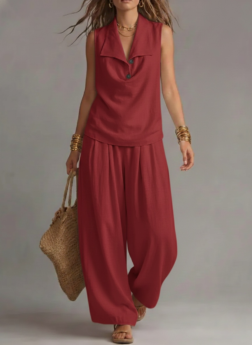 New Arrivals🔥Women's Sleeveless Collared Top And Pants Set