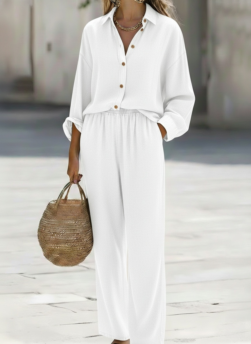 ⏰ LAST DAY SAVE 49% 💥Women's Classic Denim Shirt And Wide-leg Pants Two-piece Set