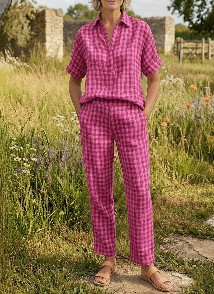 New Arrivals🔥Women's Gingham Linen Look Two-Piece Set