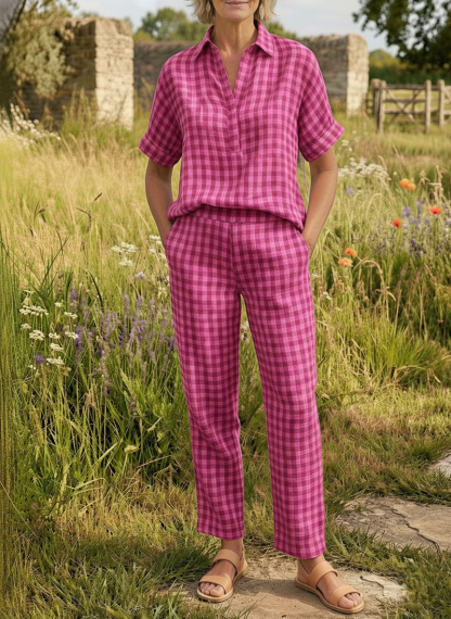 New Arrivals🔥Women's Gingham Linen Look Two-Piece Set