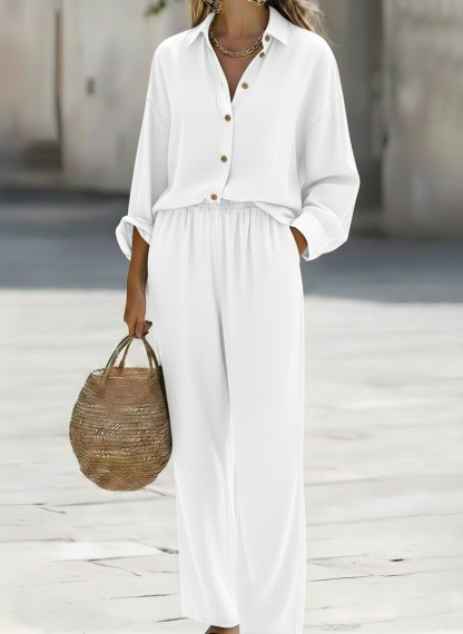 ⏰ LAST DAY SAVE 49% 💥Women's Classic Denim Shirt And Wide-leg Pants Two-piece Set