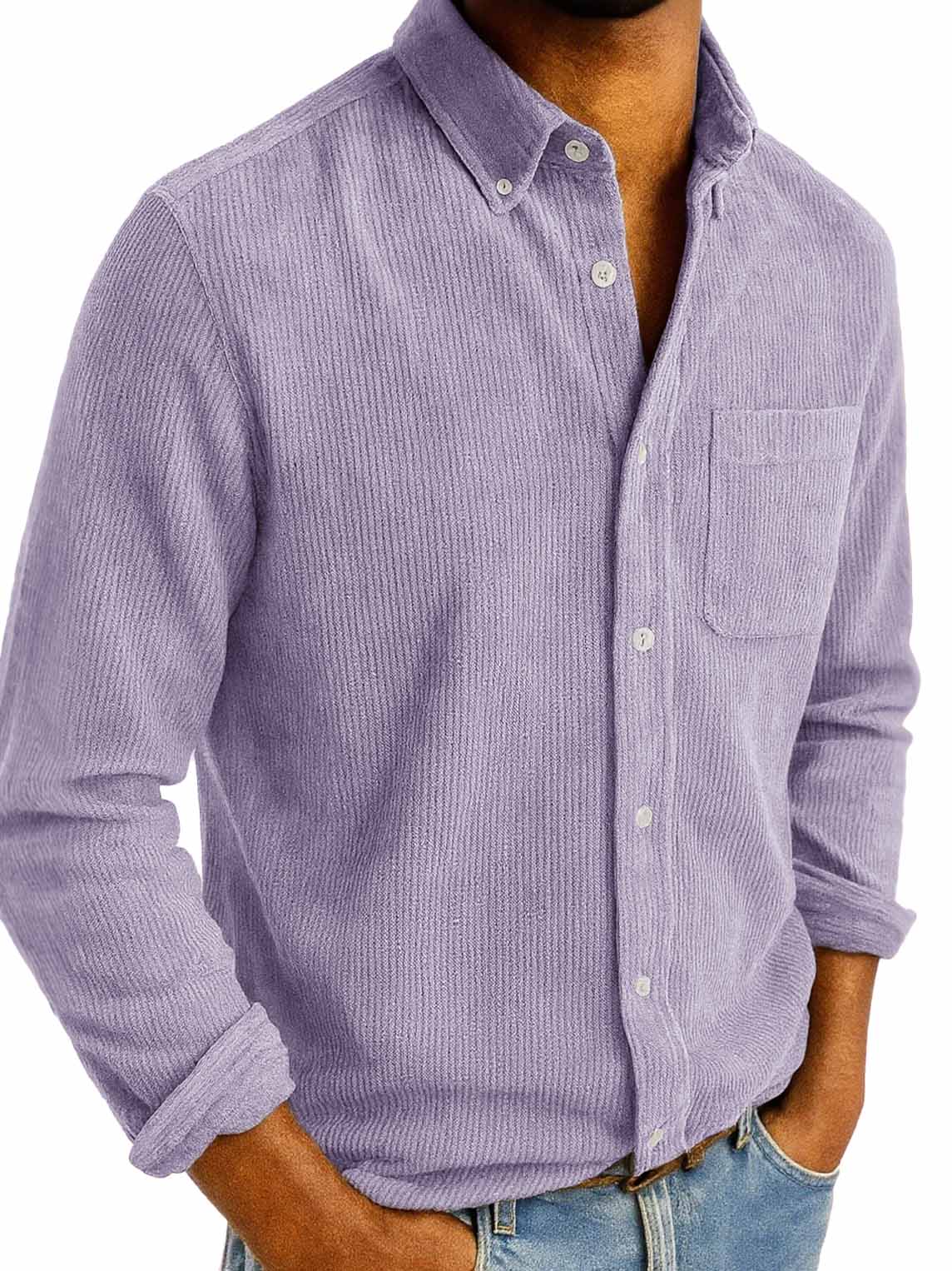 Men's Fashion Retro Daily Casual Corduroy Fabric Lapel Long Sleeve Pocket Shirt