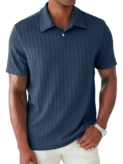 Men's Daily Jacquard Texture Lapel Button Casual Short Sleeve POLO Shirt