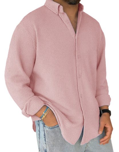 Men's Stylish Casual Everyday Waffle Long-sleeved Lapel Shirt 